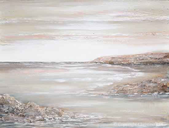 "Precious Oasis" ORIGINAL Textured Neutral Seascape Painting 48x36"