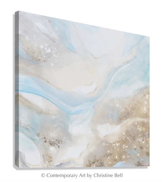 "Swept Away" GICLEE PRINT Art Abstract Painting Sea Beach Pale Blue Green Grey Beige White Modern Fine Art Coastal Wall Art