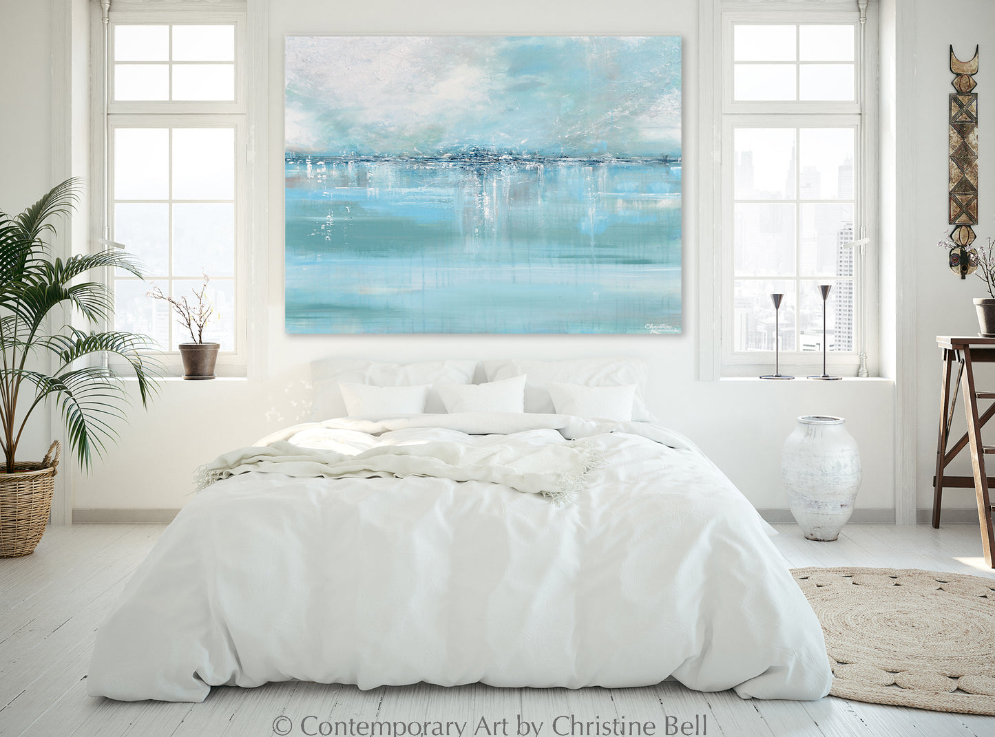 GICLEE PRINT Art Abstract Painting Coastal Wall Decor Sea Blue Green – Contemporary Art by Christine
