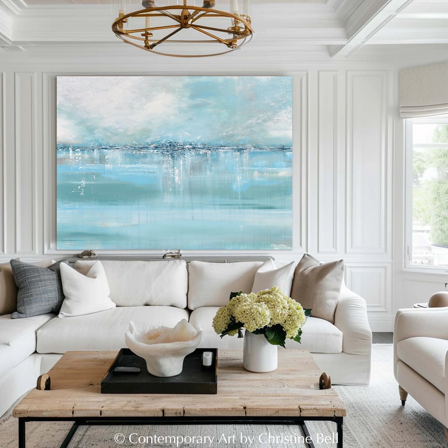 "Sea Glass II" GICLÉE PRINT Art Abstract Painting Light Aqua Blue Sea Foam Green Horizontal Canvas Coastal Wall Art