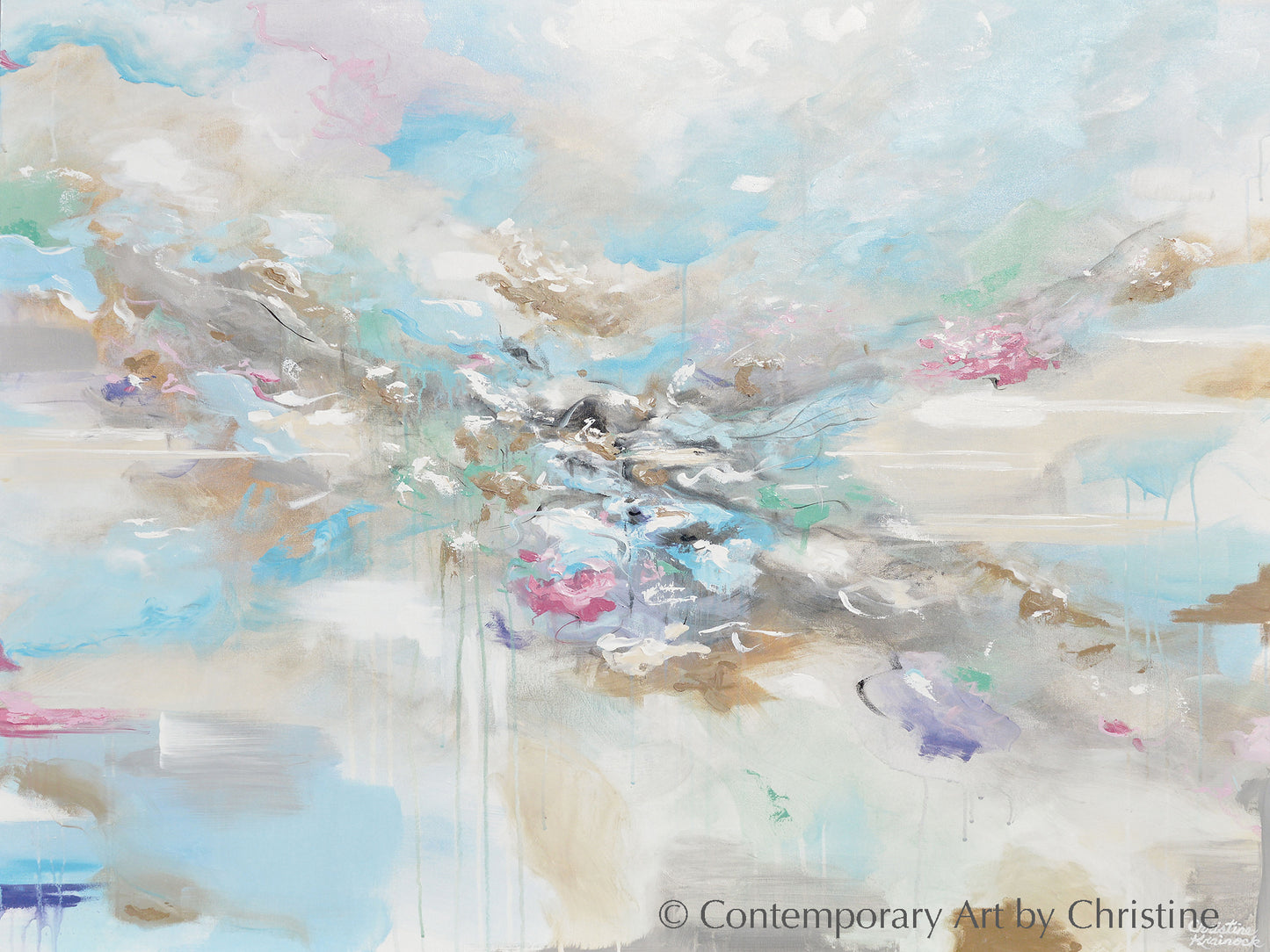 "Joyful Expressions" - Giclee Print Abstract Painting Canvas Wall Art Pale Blue White Beige
