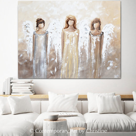 "Surrounding You with Light" GICLEE PRINT Abstract Modern Angel Painting 3 Angels Guardian Angel Figurative