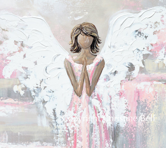 Load image into Gallery viewer, &amp;quot;She&amp;#39;s with You&amp;quot; ORIGINAL Abstract Angel Painting Guardian Angel Pink White Beige 24x30&amp;quot;
