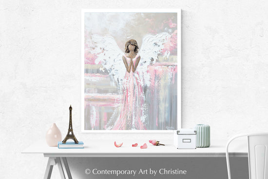 Load image into Gallery viewer, SPECIAL RELEASE GICLEE PRINT &amp;quot;She&amp;#39;s With You&amp;quot; Abstract Angel Painting Guardian Angel Pink
