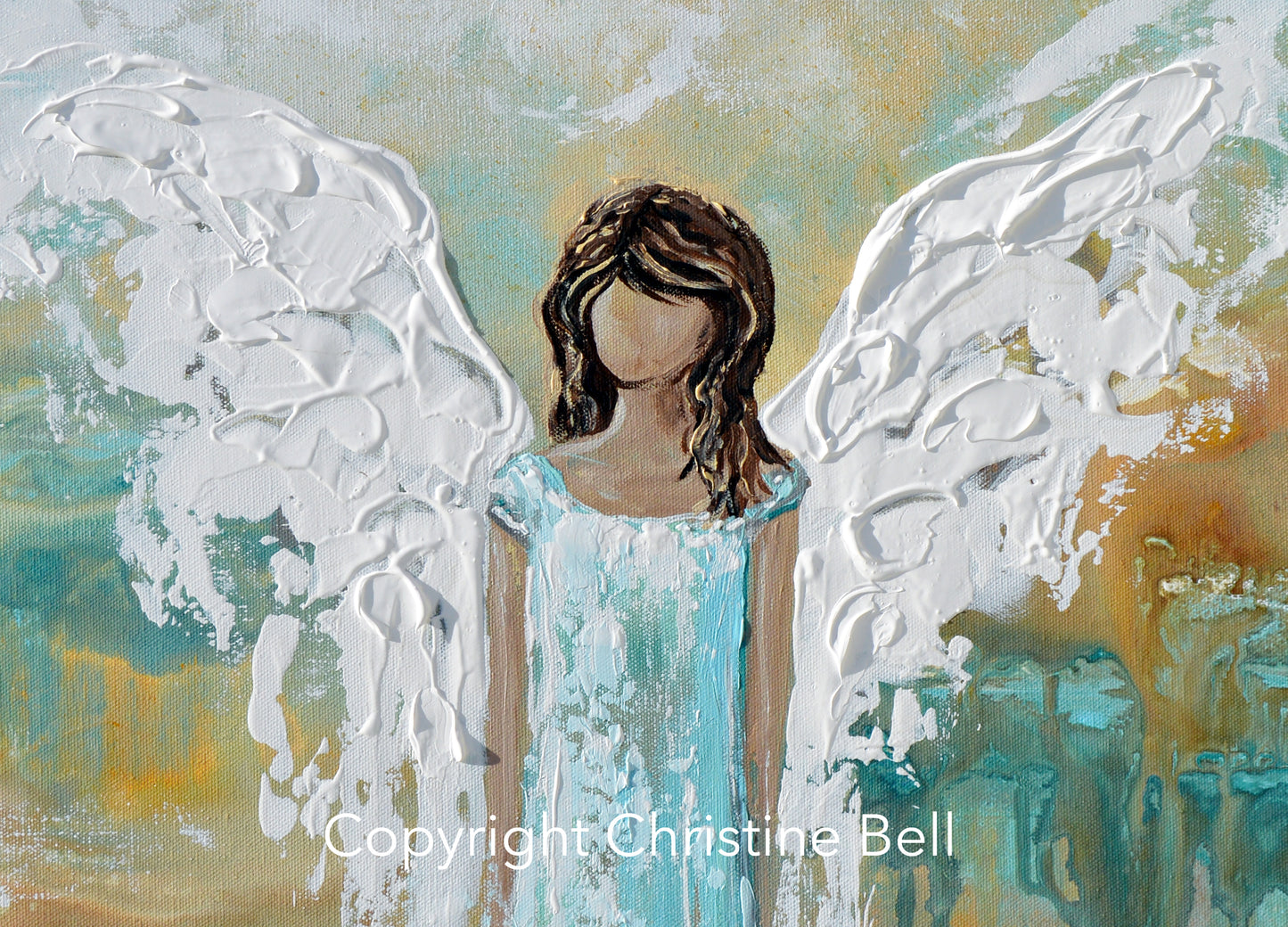 Load image into Gallery viewer, &amp;quot;Angel of Hope&amp;quot; ORIGINAL Abstract Angel Painting Guardian Angel Aqua Blue Turquoise White 24x30&amp;quot;
