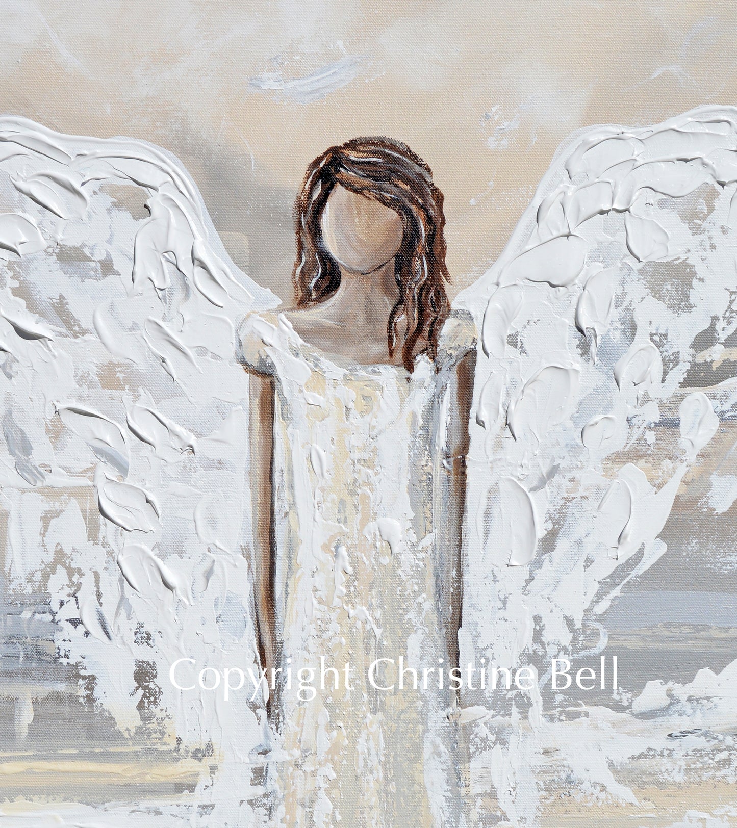 Load image into Gallery viewer, &amp;quot;My Gift of Love&amp;quot; ORIGINAL Abstract Angel Painting Elegant Guardian Angel Cream White 24x36&amp;quot;
