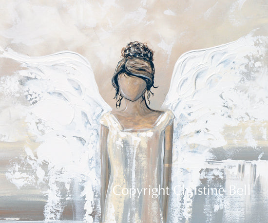 "Bringing Peace and Love" ORIGINAL Abstract Angel Painting Elegant Guardian Angel Cream White 30x40"