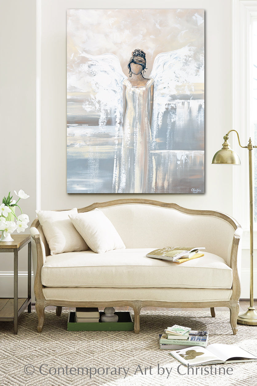 Load image into Gallery viewer, &amp;quot;Bringing Peace and Love&amp;quot; SPECIAL RELEASE GICLEE PRINT Abstract Angel Painting Elegant Guardian Angel, for Charity
