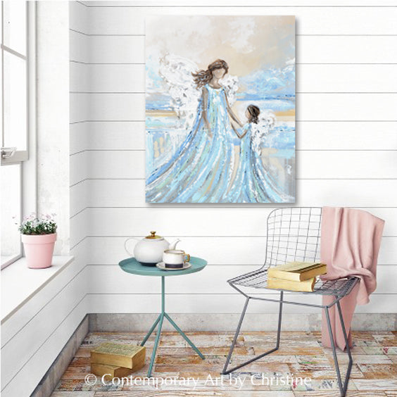Load image into Gallery viewer, &amp;quot;Together with You Always&amp;quot; ORIGINAL Abstract Angel Painting 2 Guardian Angels Mother Child / Sisters 24x30&amp;quot;
