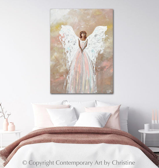 "The Love of My Heart" GICLEE PRINT Abstract Angel Painting Elegant Guardian Angel Pink White