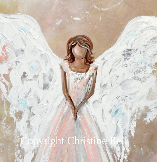 "The Love of My Heart" ORIGINAL Abstract Angel Painting Elegant Guardian Angel Pink White 30x40"