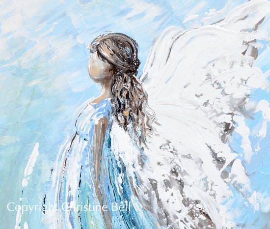 Load image into Gallery viewer, &amp;quot;Lifted by Grace&amp;quot; ORIGINAL Abstract Angel Painting Modern Guardian Angel Wall Art Blue White 24x30&amp;quot;
