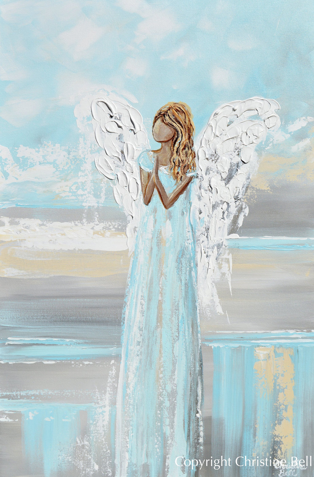 Angel Painting Canvas Print Guardian Angels Home Decor Blue Wall