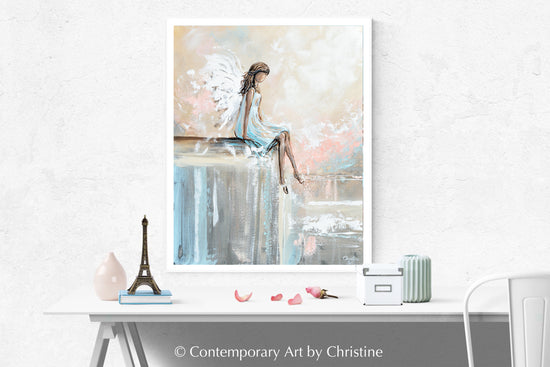 Load image into Gallery viewer, &amp;quot;Forever Watching Over&amp;quot; ORIGINAL Abstract Angel Painting Sweet Guardian Angel Sitting Protecting 24x30&amp;quot;
