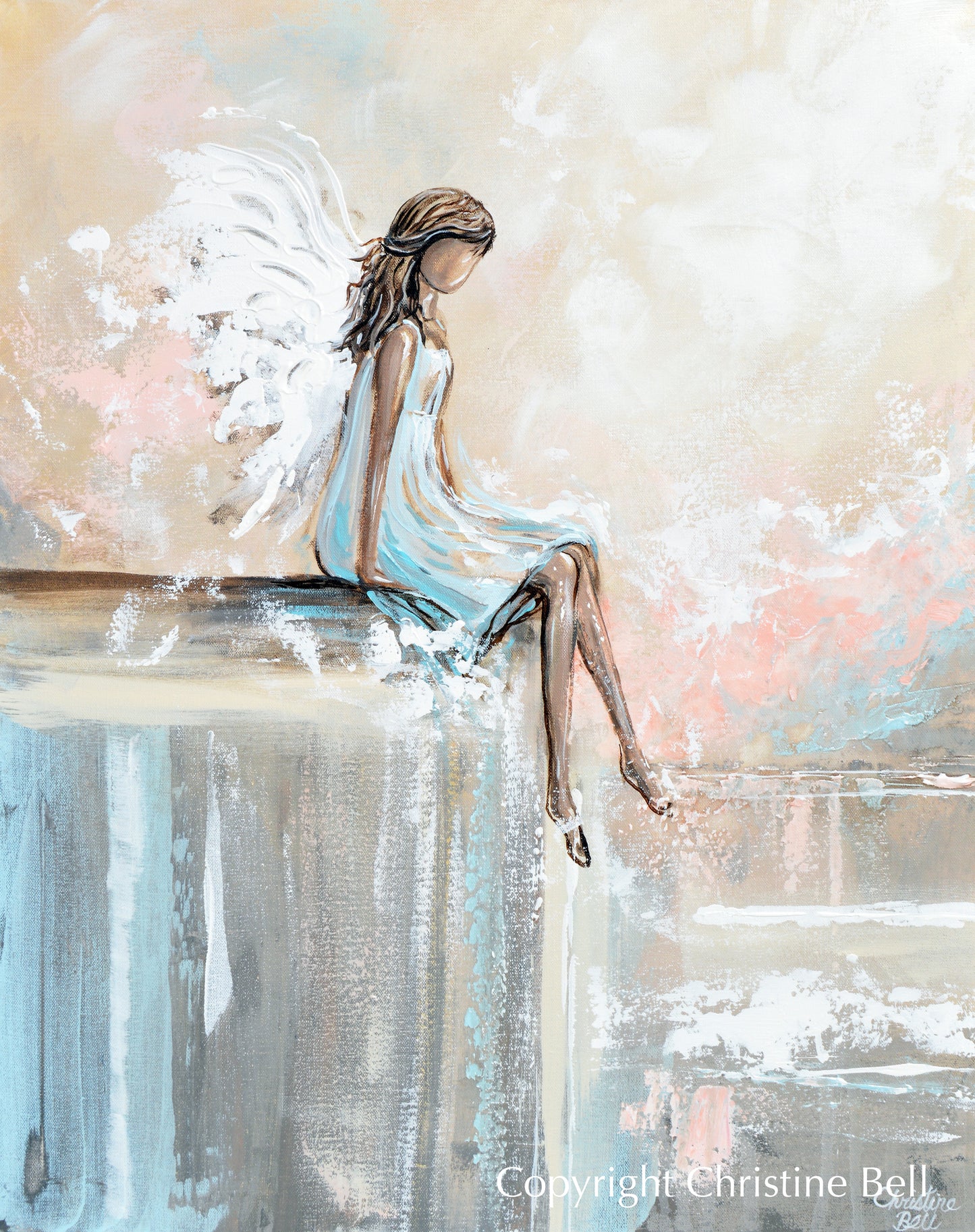 SPECIAL RELEASE GICLEE PRINT "Forever Watching Over" Abstract Angel Painting Guardian Angel Sitting