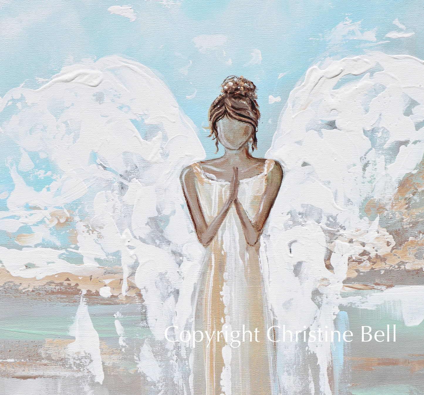 "With Hope & Love" ORIGINAL Abstract Angel Painting Guardian Angel Blue Mint White Wall Art 24x30"