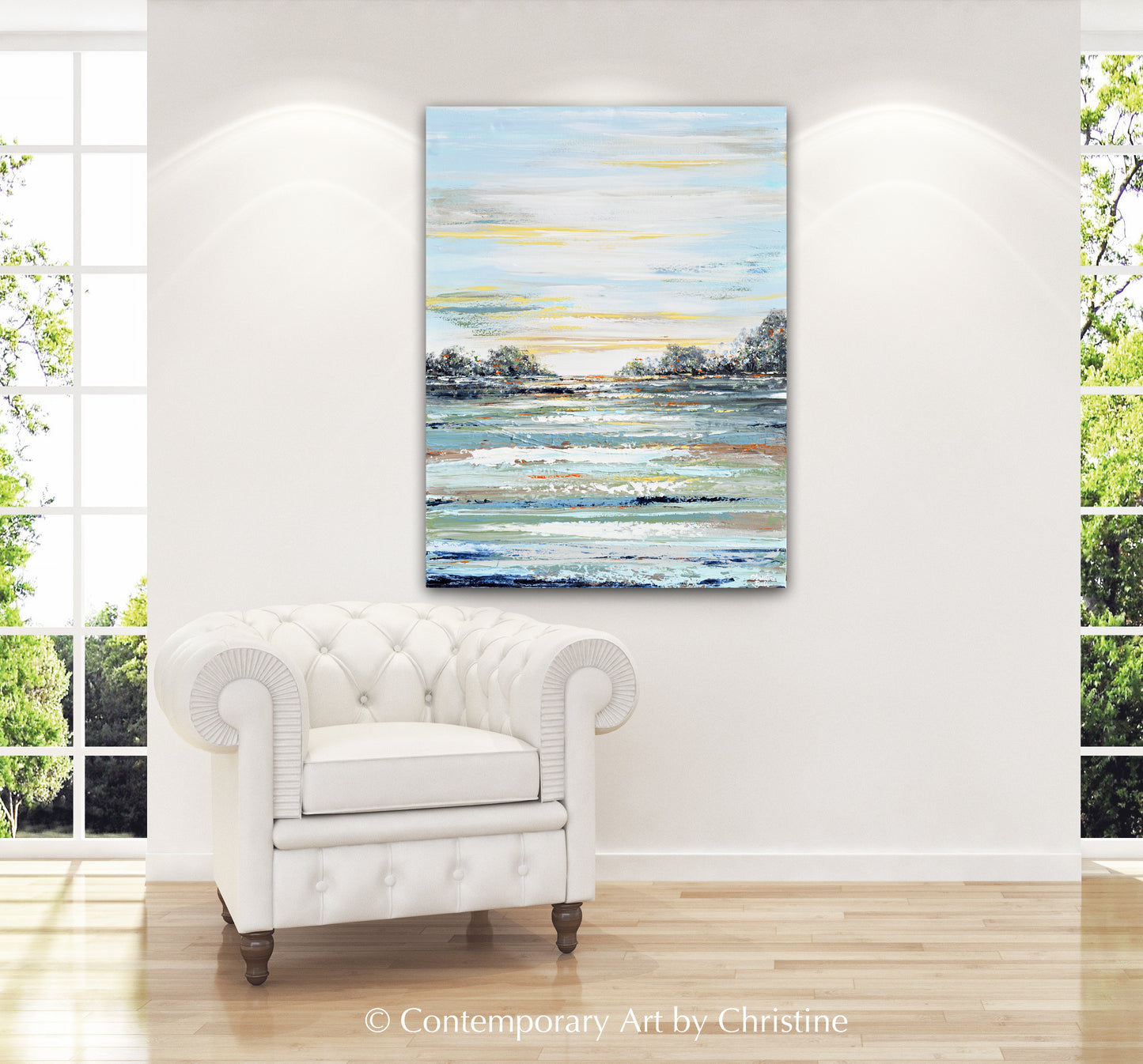 Load image into Gallery viewer, &amp;quot;Peaceful Morning&amp;quot; ORIGINAL Art Abstract Landscape Painting Trees Textured 30x40&amp;quot;
