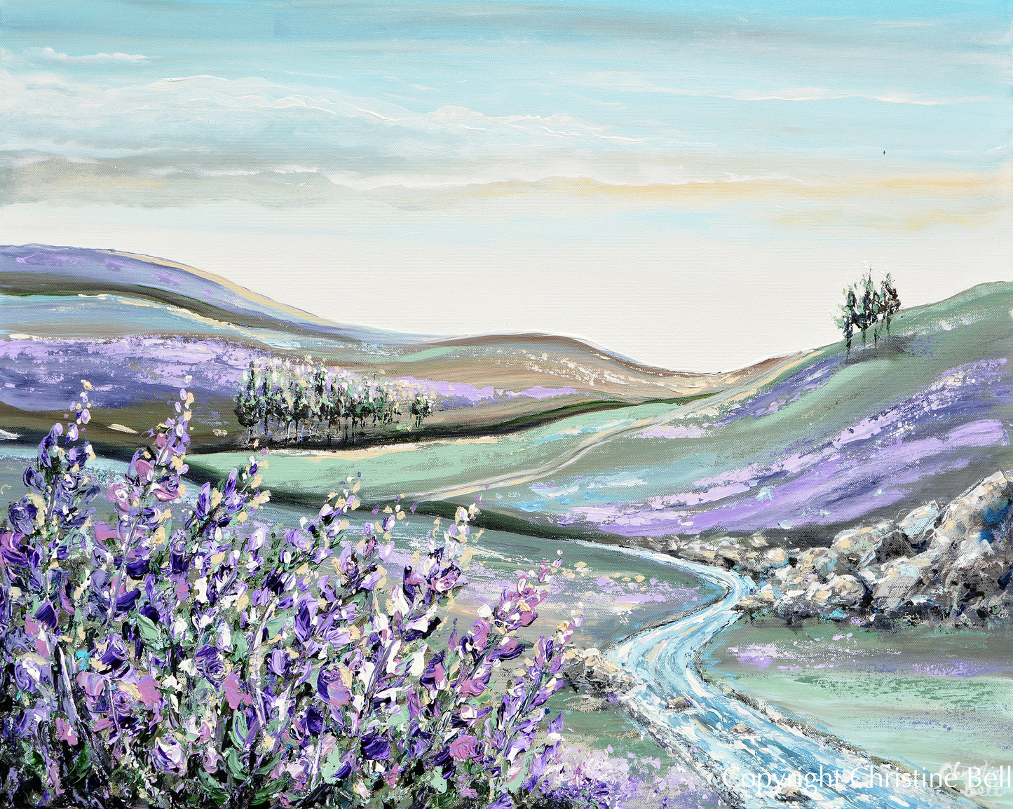 "Laced in Lavender" GICLEE PRINT Art Abstract Landscape Painting Lavender Field Flowers River Horizon