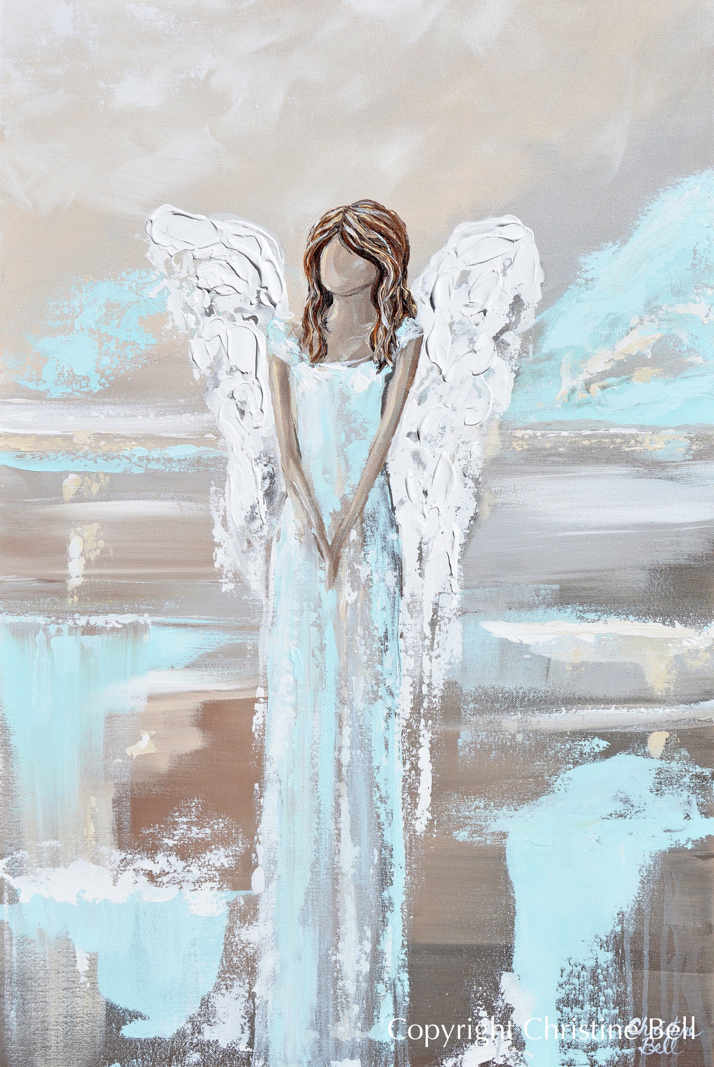 "Found Hope" ORIGINAL Abstract Angel Painting Elegant Guardian Angel Blue White 24x36"