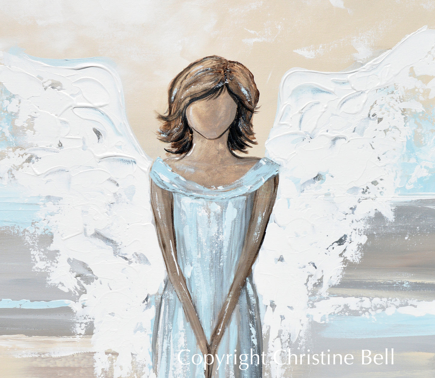 Load image into Gallery viewer, &amp;quot;Her Protecting Love is with You&amp;quot; ORIGINAL Abstract Angel Painting Elegant Guardian Angel Blue White 30x40&amp;quot;

