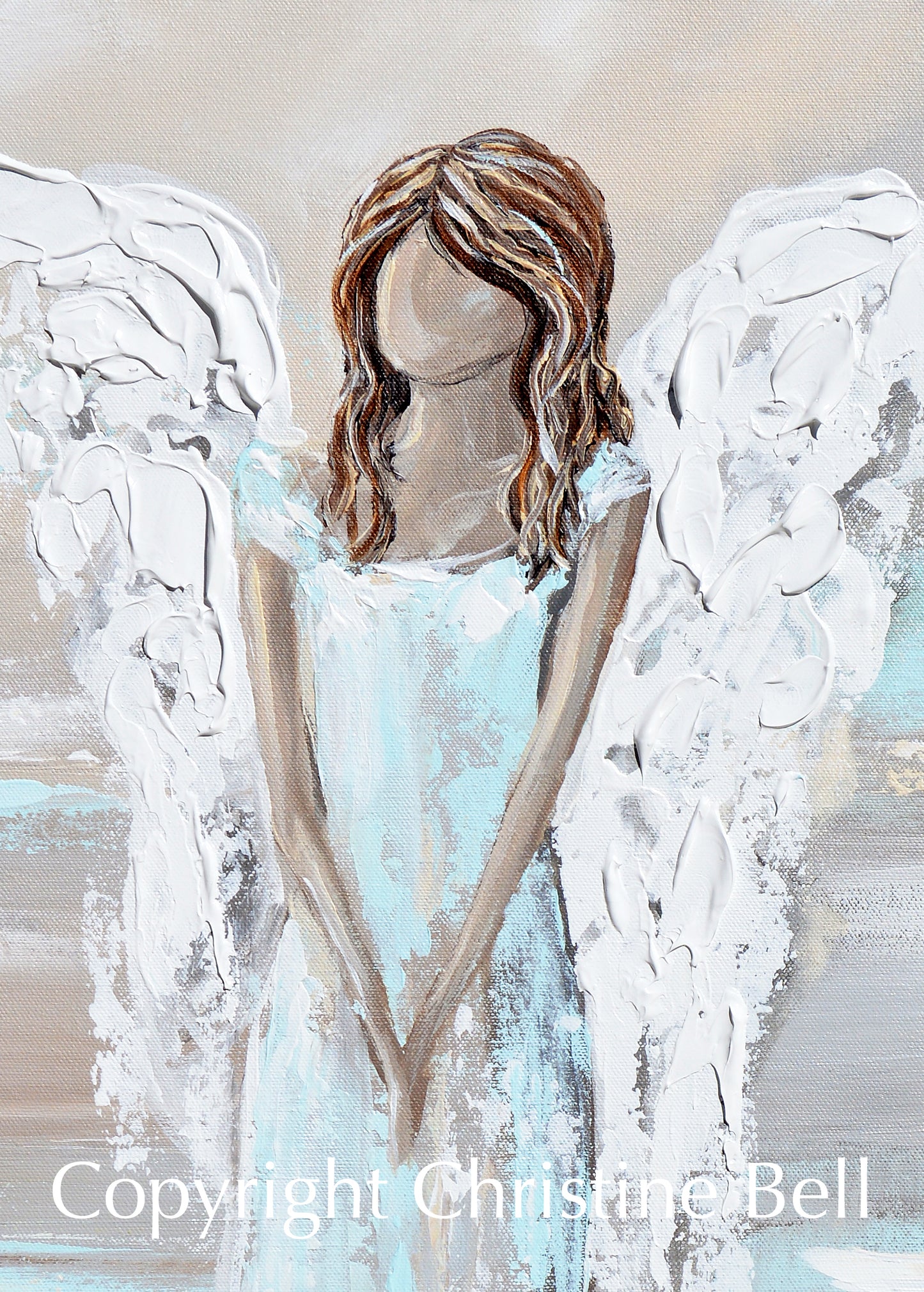 "Found Hope" ORIGINAL Abstract Angel Painting Elegant Guardian Angel Blue White 24x36"