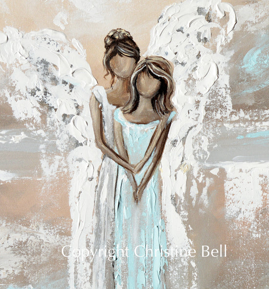 Load image into Gallery viewer, &amp;quot;I&amp;#39;ve Got You&amp;quot; SPECIAL RELEASE GICLEE PRINT Abstract Angel Painting Woman with Guardian Angel Mother Child / Sisters

