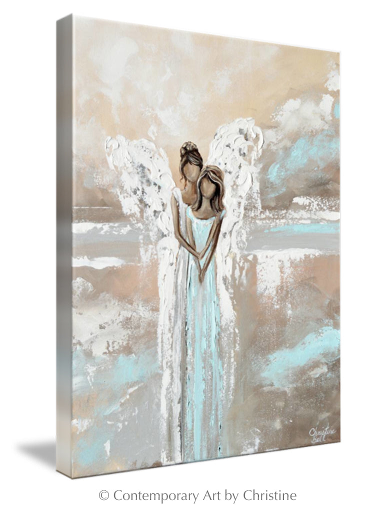 Load image into Gallery viewer, &amp;quot;I&amp;#39;ve Got You&amp;quot; SPECIAL RELEASE GICLEE PRINT Abstract Angel Painting Woman with Guardian Angel Mother Child / Sisters
