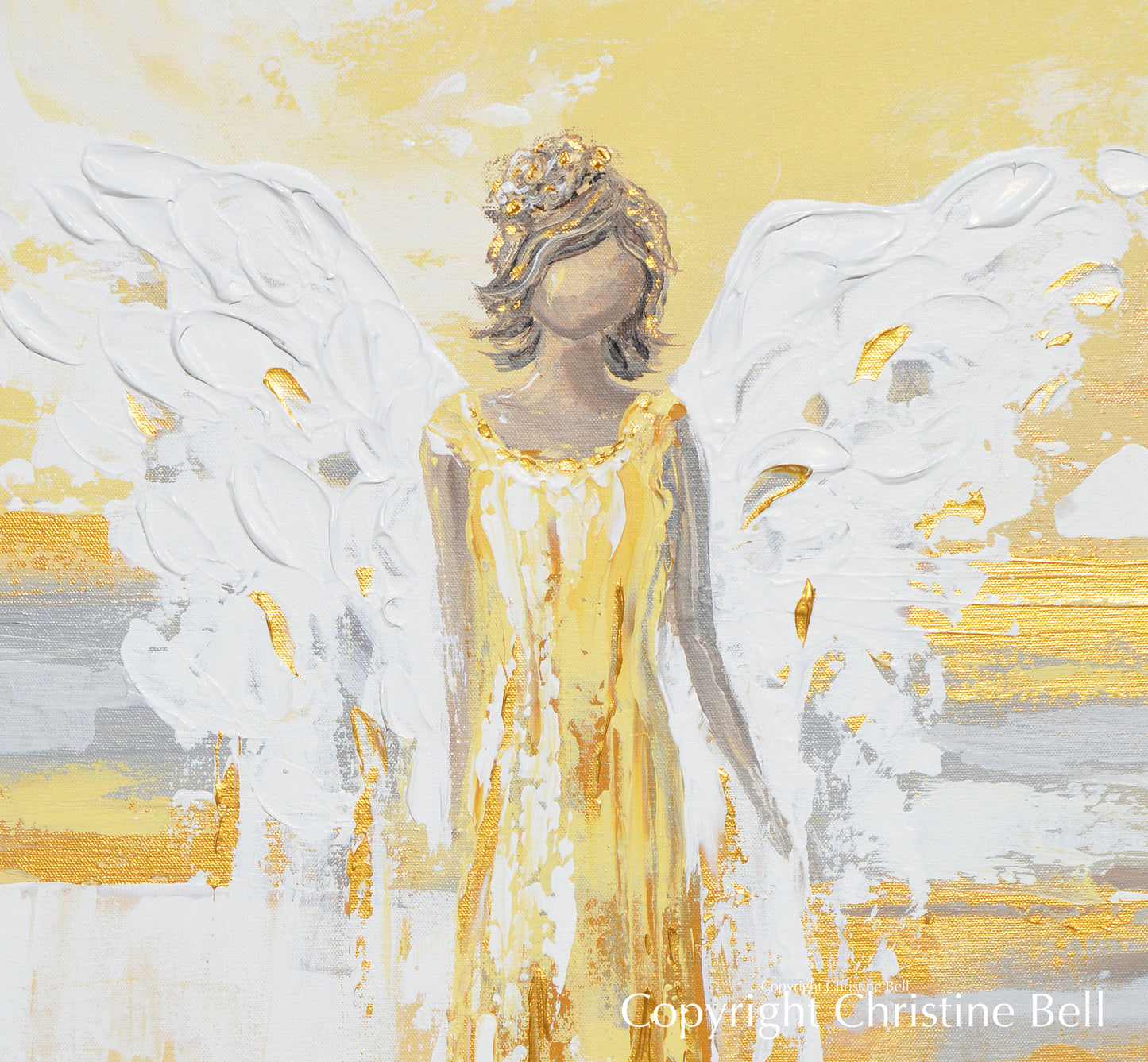 "Your Guiding Light" CANVAS PRINT Abstract Angel Painting Guardian Angel Art White Grey
