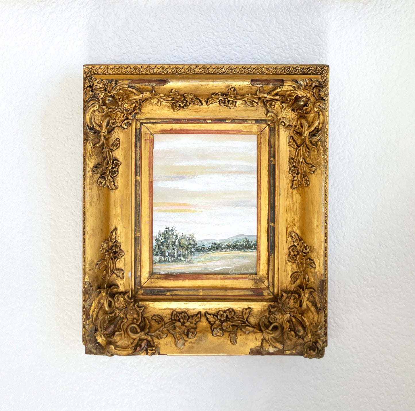 Original Oil Painting Gold Framed Art Landscape Antique Baroque Frame –  Contemporary Art by Christine