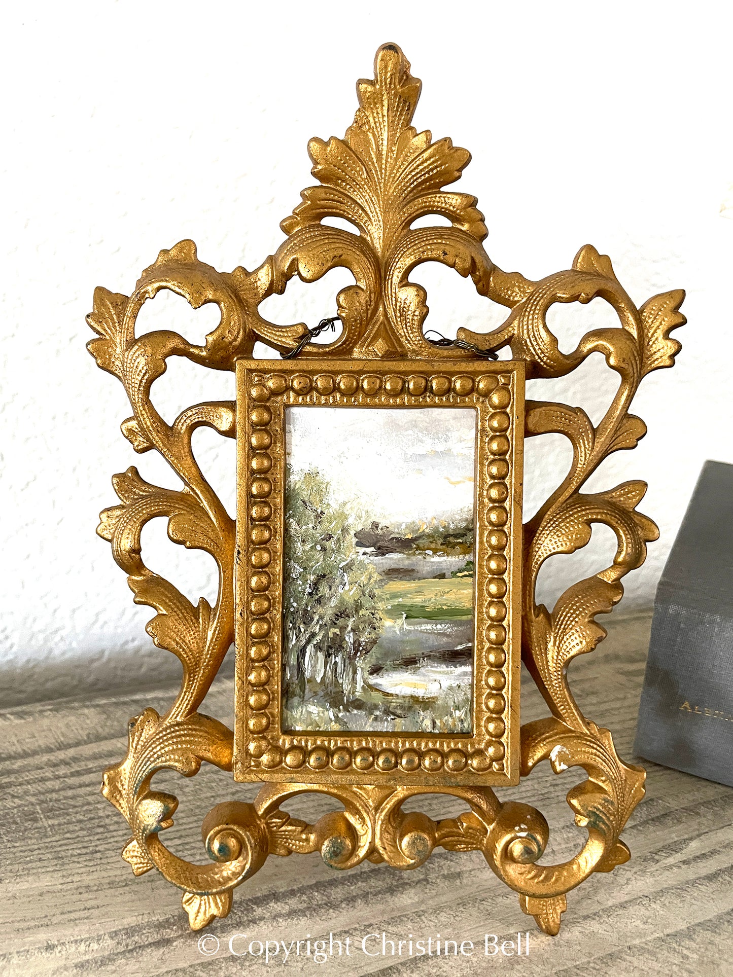 "Tuscan Fields" FRAMED ORIGINAL Landscape Painting, Gold ANTIQUE Frame