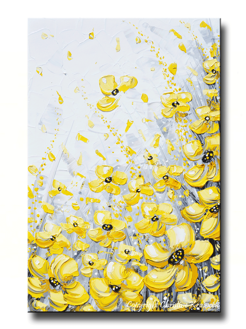 GICLEE PRINT Art Yellow Grey Abstract Painting Coastal Canvas Prints Vertical Gold White Wall Decor - Christine Krainock Art - Contemporary Art by Christine - 1