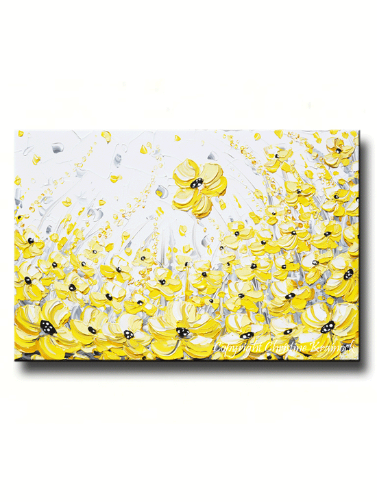 Load image into Gallery viewer, CUSTOM Original Art Yellow Grey Abstract Painting White Gold Poppy Floral Modern Coastal Wall Art - Christine Krainock Art - Contemporary Art by Christine - 1
