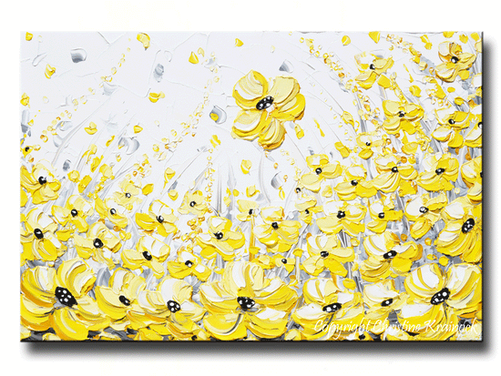 Load image into Gallery viewer, CUSTOM Original Art Yellow Grey Abstract Painting White Gold Poppy Floral Modern Coastal Wall Art - Christine Krainock Art - Contemporary Art by Christine - 3
