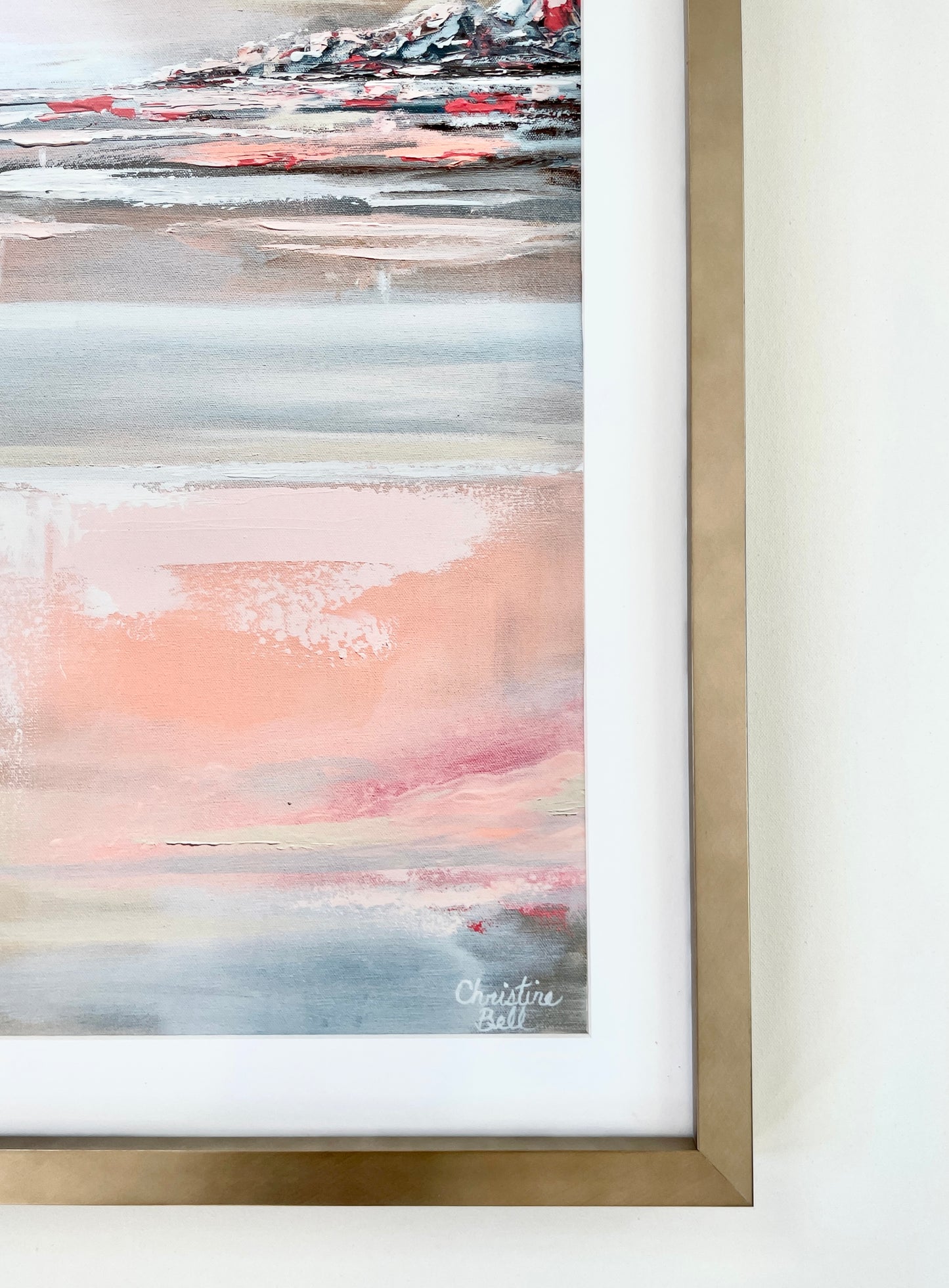 "Romantic Impressions" FRAMED GICLEE PRINT Art Pink White Grey Beige Coastal Abstract Painting Modern Wall Art