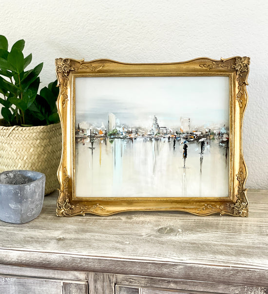 FRAMED LIMITED EDITION Giclee Print "The Piazza" Fine Art Cityscape Painting Modern Impressionism Vintage Style Victorian Gold Frame 18x15"