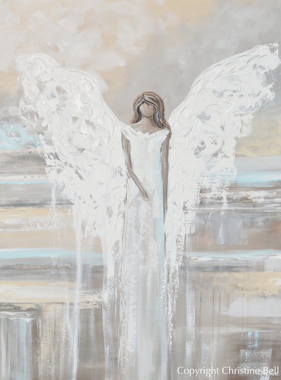 Load image into Gallery viewer, SPECIAL RELEASE GICLEE PRINT Abstract Angel Painting ANGEL OF LOVE Spiritual Grey Blue Cream Decor
