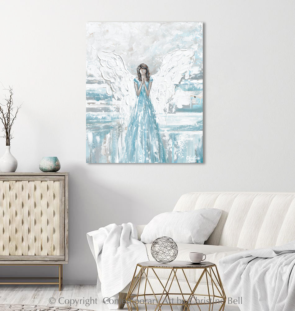 ORIGINAL Angel Painting Guardian Angels Praying Blue White Home Decor Contemporary Art by Christine ORIGINAL Angel Painting Guardian Angels Praying Blue White Home Decor Contemporary Art by Christine