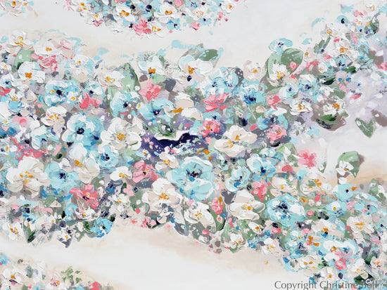 "Abundance" ORIGINAL Art Abstract Floral Painting Textured Light Blue Pink White Modern Flowers Wall Art 40x30""