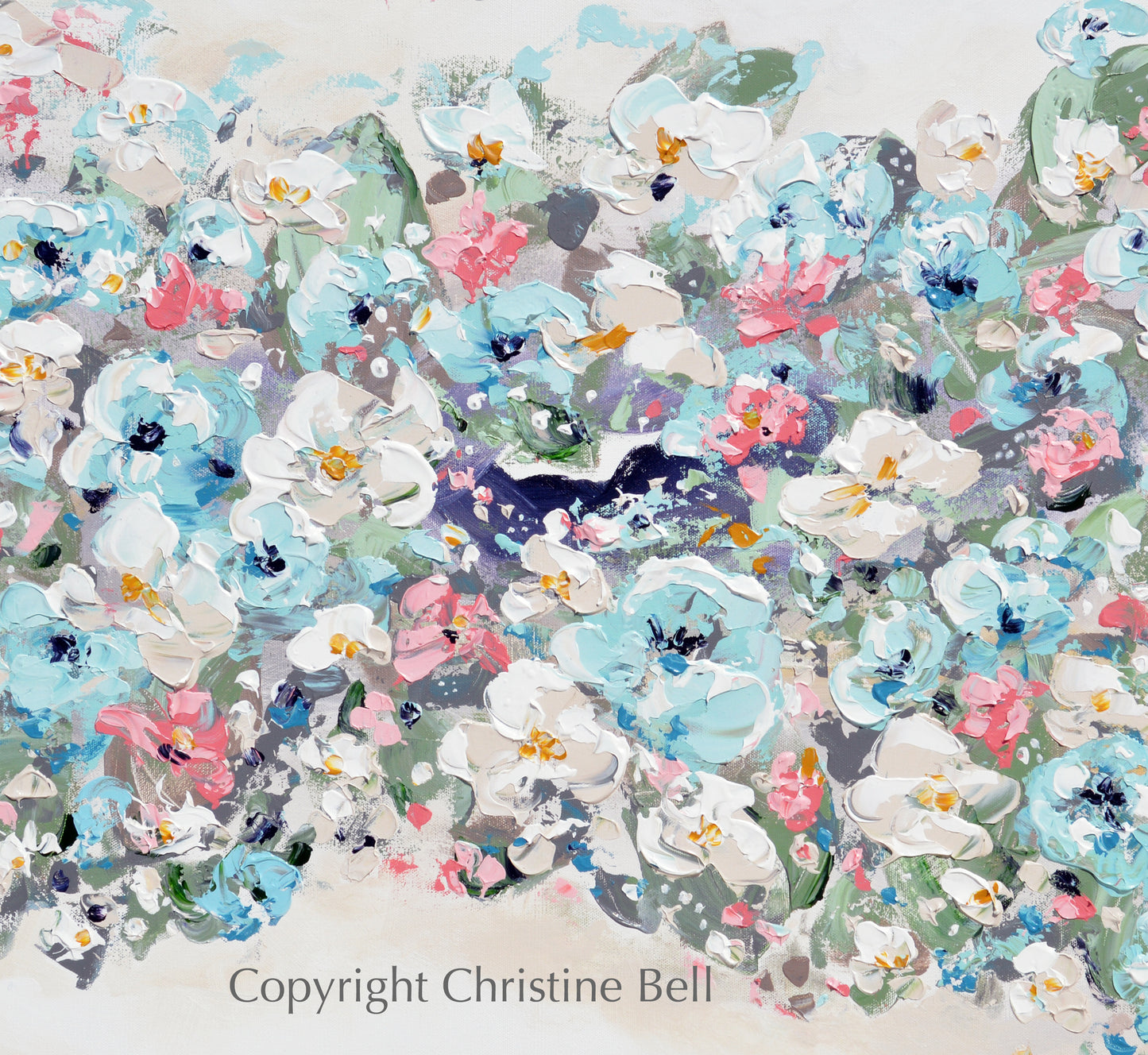 "Abundance" ORIGINAL Art Abstract Floral Painting Textured Light Blue Pink White Modern Flowers Wall Art 40x30""