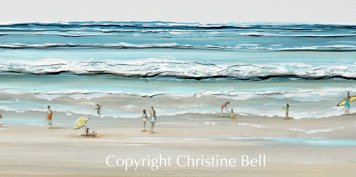 "Walk On The Beach" Blue Ocean Painting - 10x15 Inch MDF Wall Plaque, Ready To Hang