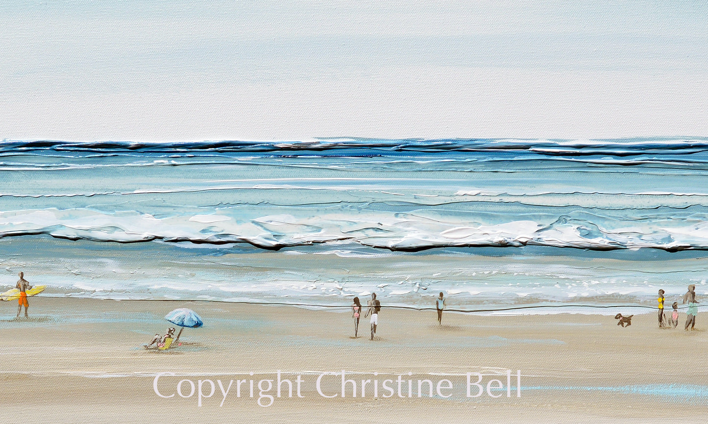"Beach Day" SPECIAL RELEASE GICLEE PRINT Art Coastal Abstract Painting Textured Ocean Waves Figurative Beach Goers Blue White