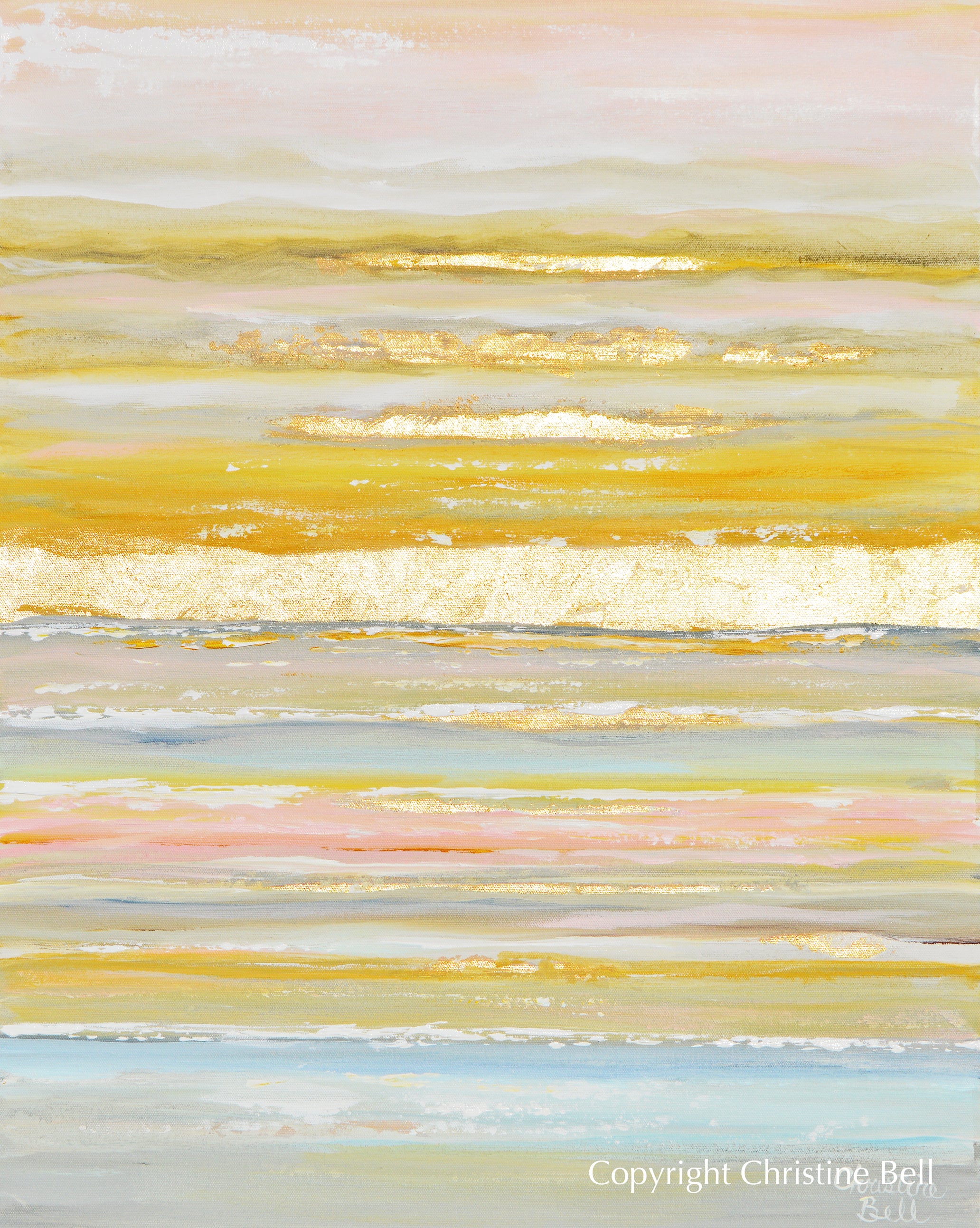 ORIGINAL Abstract Painting Gold Leaf Art Pink Blue Coastal Wall Decor ...