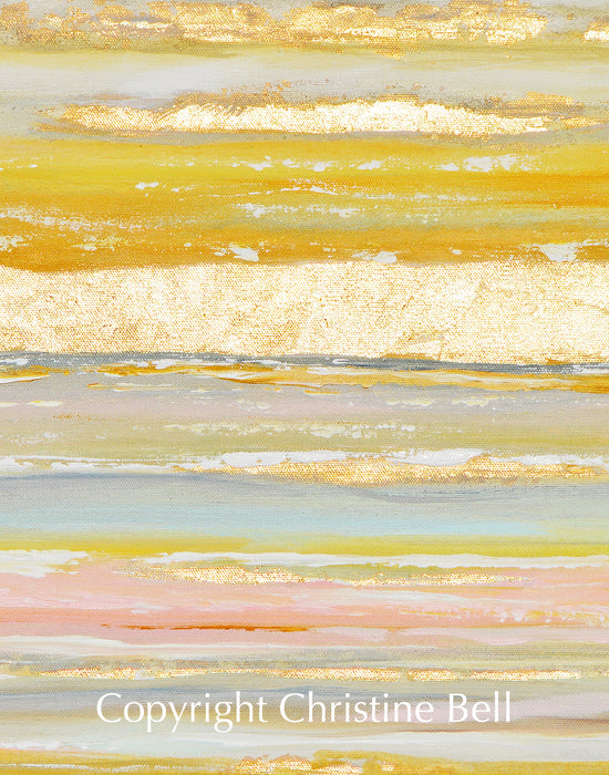 Load image into Gallery viewer, &amp;quot;Daydreams&amp;quot; GICLEE PRINT Art Coastal Abstract Painting Gold Leaf Pastel Light Blue Pink
