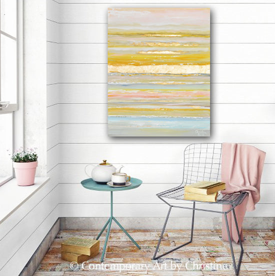 Load image into Gallery viewer, &amp;quot;Daydreams&amp;quot; ORIGINAL Art Coastal Abstract Painting Gold Leaf Pastel Light Blue Pink 24x30&amp;quot;
