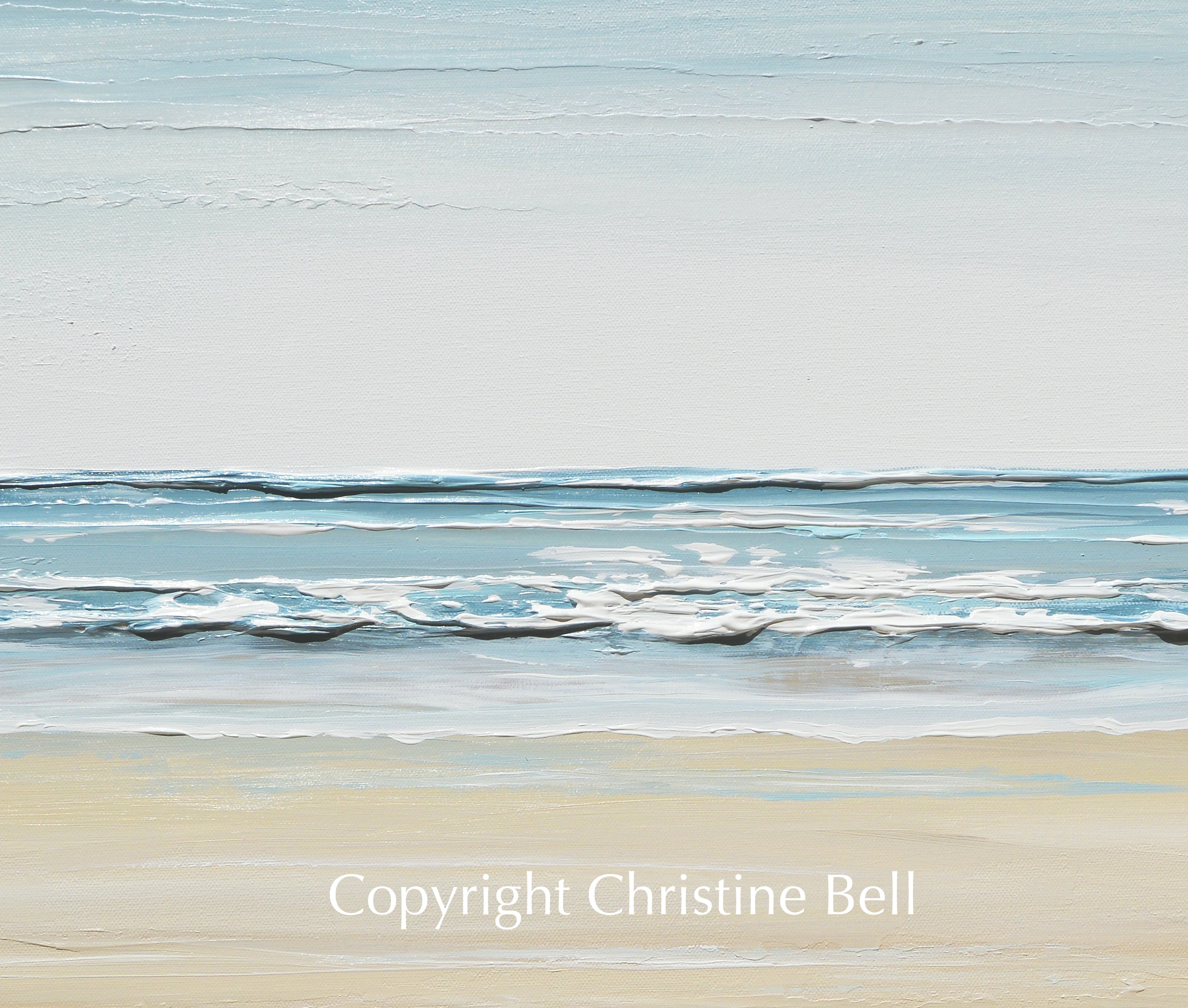 ORIGINAL Abstract Ocean Painting Coastal Blue White Rocks Beach Decor ...