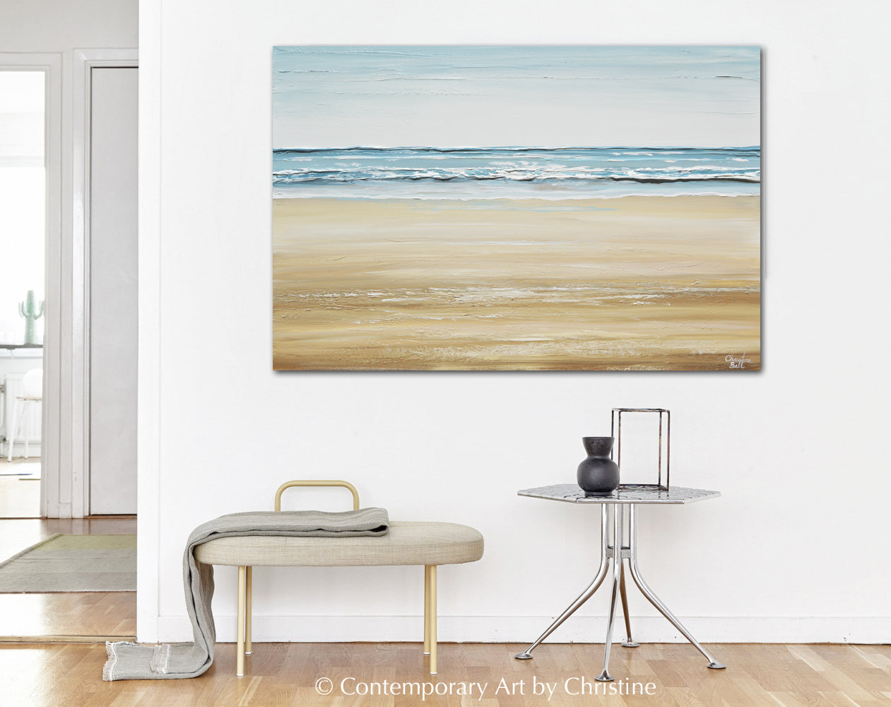 Load image into Gallery viewer, &amp;quot;Drawn to the Sea&amp;quot; ORIGINAL Art Coastal Abstract Painting Textured Seascape Beach Sand Aqua Blue White 36x24&amp;quot;

