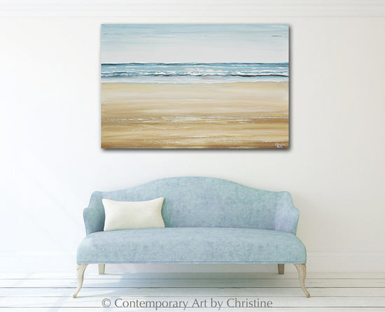 "Drawn to the Sea" ORIGINAL Art Coastal Abstract Painting Textured Seascape Beach Sand Aqua Blue White 36x24"