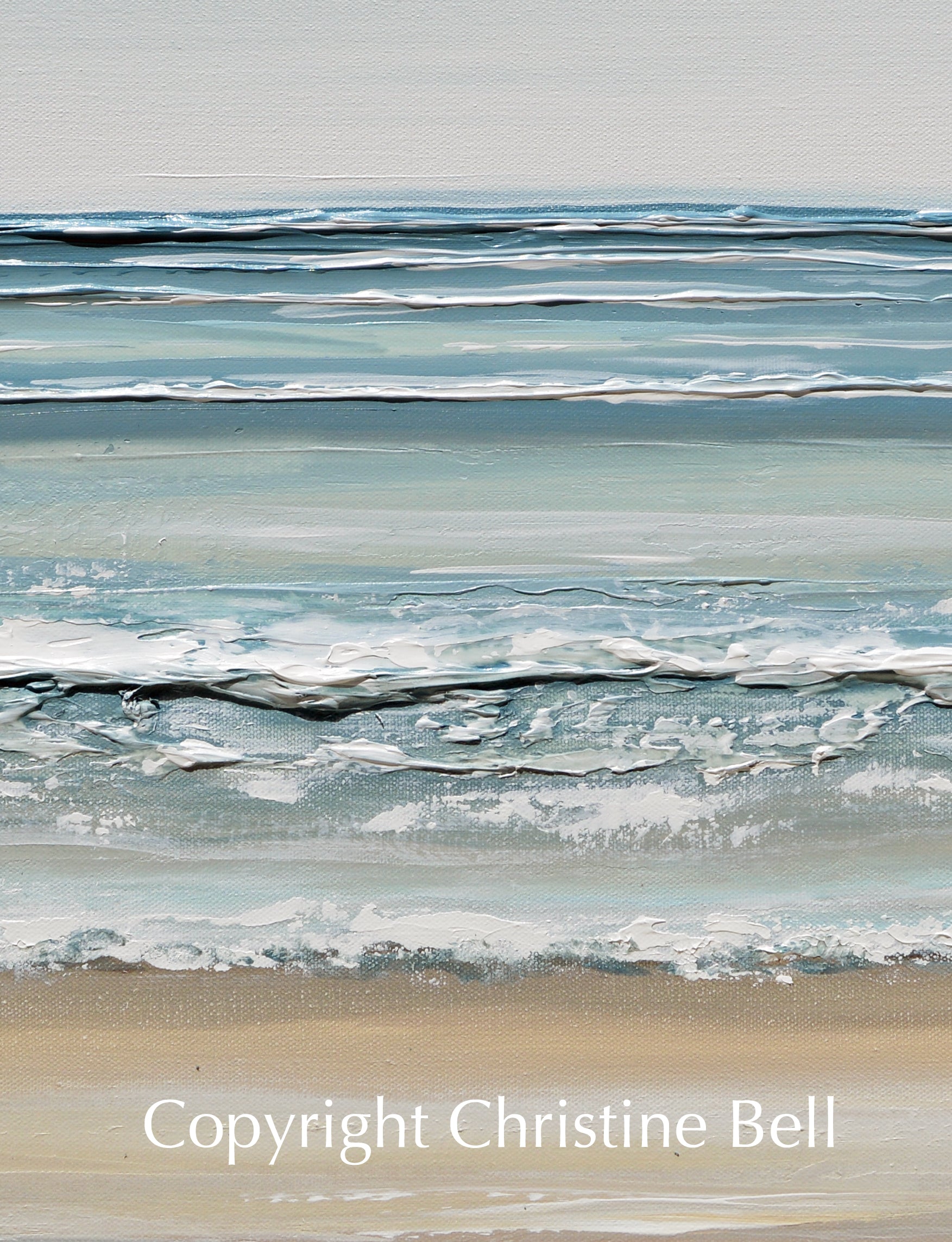 ORIGINAL Abstract Ocean Painting Coastal Blue White Rocks Beach Decor