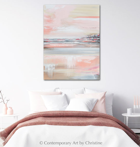 Load image into Gallery viewer, &amp;quot;Romantic Impressions&amp;quot; GICLEE PRINT Art Pink White Grey Beige Coastal Abstract Painting Modern Wall Art
