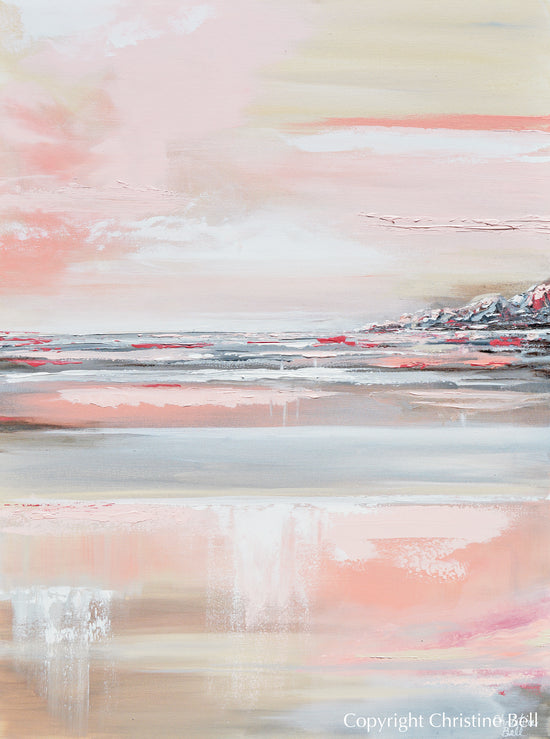 "Romantic Impressions" ORIGINAL Art Pink White Grey Beige Coastal Abstract Painting Coastal Wall Art 30x40"